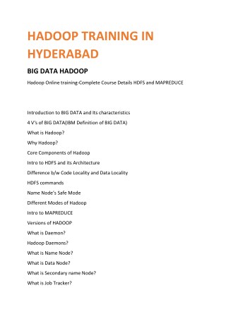 Hadoop Training in Hyderabad