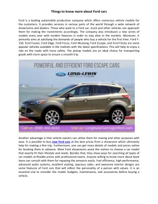 Things to know more about Ford cars