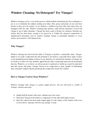 Window Cleaning: No Detergent? Try Vinegar!
