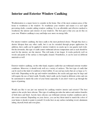 Interior and exterior window caulking