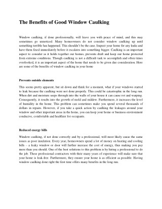 The Benefits of Good Window Caulking