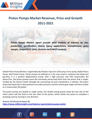 Piston Pumps Market Overview and Scope Forecast Analysis 2016-2021
