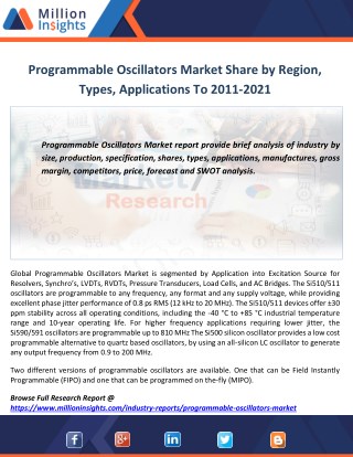 Programmable Oscillators Market Analysis by Applications and Region From 2011-2021