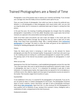 "Trained Photographers are a Need of Time "