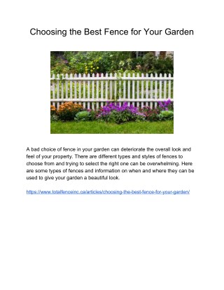 Choosing the Best Fence for Your Garden