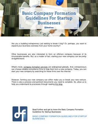 Basic Company Formation Guidelines for Startup Businesses
