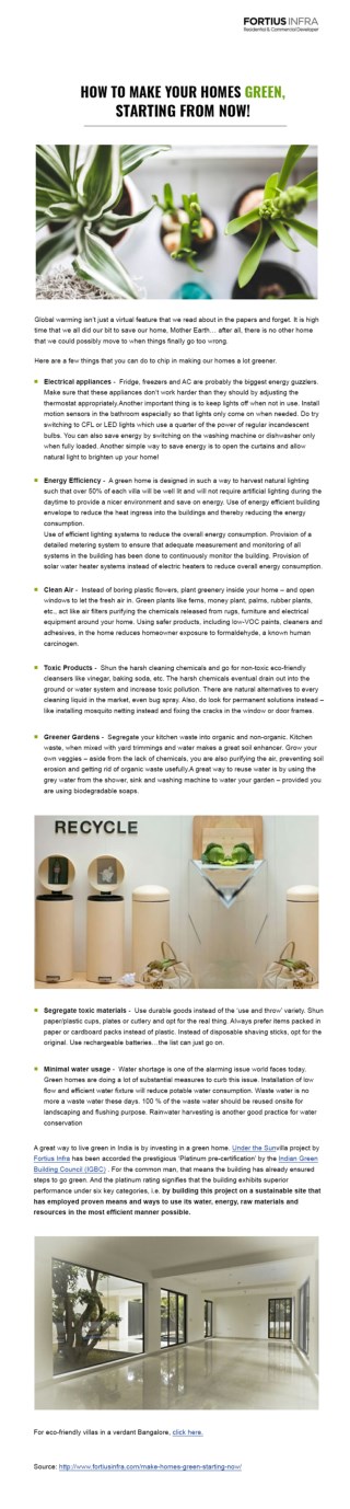 How to make your Homes Green, Starting from now!