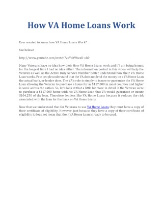 How VA Home Loans Work