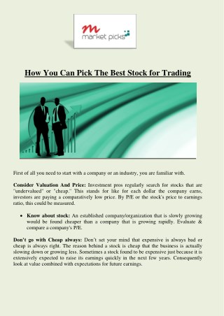 How You Can Pick The Best Stock for Trading