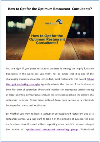 How to Opt for the Optimum Restaurant Consultants?