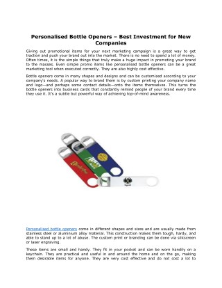 Personalised Bottle Openers – Best Investment for New Companies