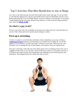 Top 5 Activities That Men Should do to Stay in Shape