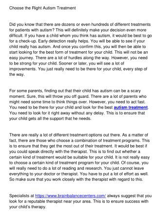 Choose the Right Autism Treatment