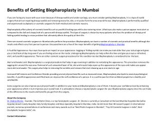 Benefits of Getting Blepharoplasty in Mumbai