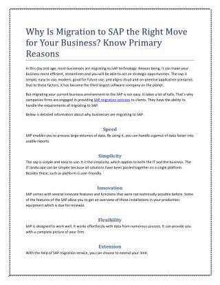 Why Is Migration to SAP the Right Move for Your Business? Know Primary Reasons