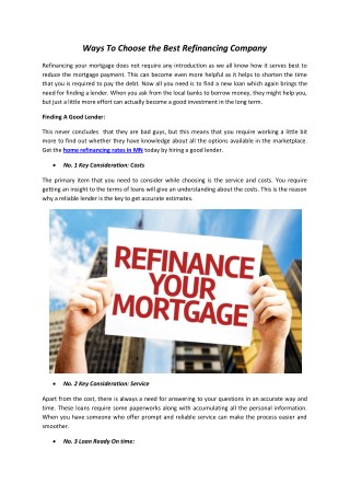 Ways To Choose the Best Refinancing Company