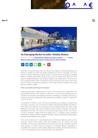 An Emerging Market in India- Holiday Homes