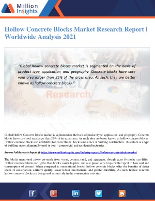 Hollow Concrete Blocks Market Research Report: Worldwide Analysis 2021