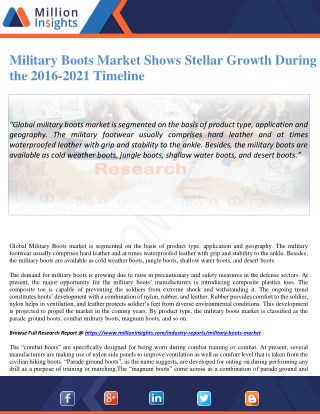 Military Boots Market Shows Stellar Growth During the 2016-2021 Timeline