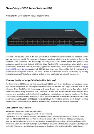 Cisco Catalyst 3650 Series Switches FAQ