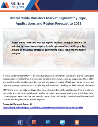 Metal Oxide Varistors Market Segment by Type, Applications and Region Forecast to 2021