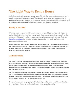 The Right Way to Rent a House