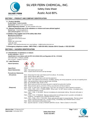 Safety Data Sheet of Acetic Acid 80% at Silver fern chemical