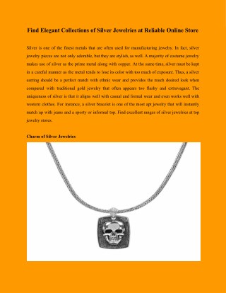 Find Elegant Collections of Silver Jewelries at Reliable Online Store