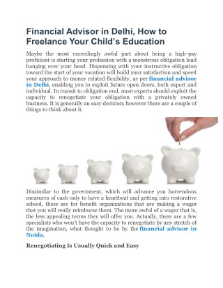 Financial Advisor in Delhi, How to Freelance Your Child’s Education