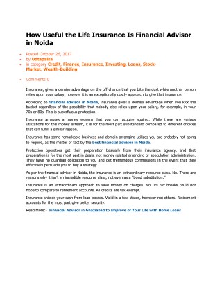 How Useful the Life Insurance Is Financial Advisor in Noida