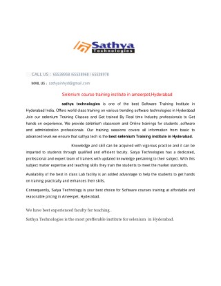Selenium course training institute Ameerpet Hyderabad | Sathya Technologies
