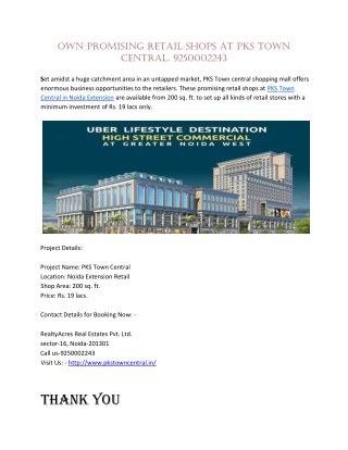 Investment for PKS Town Central in Noida Extension