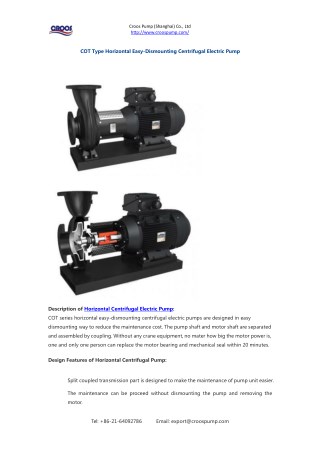 COT Type Horizontal Easy-Dismounting Centrifugal Electric Pump