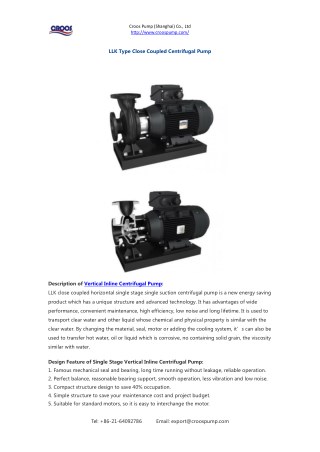 LLK Type Close Coupled Centrifugal Pump