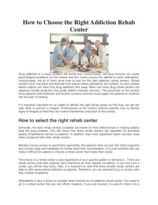 How to Choose the Right Addiction Rehab Center