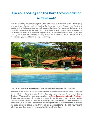 Are You Looking For The Best Accommodation in Thailand?