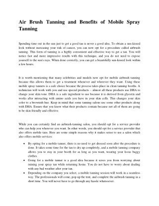Air brush tanning and benefits of mobile spray tanning