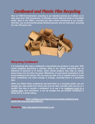 Cardboard and Plastic Film Recycling