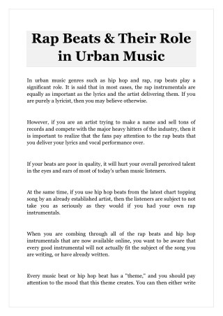 Rap Beats & Their Role in Urban Music