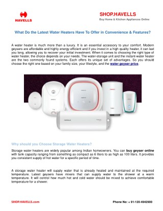What Do the Latest Water Heaters Have To Offer in Convenience & Features?
