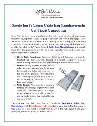 Simple Tips To Choose Cable Tray Manufacturers In Cut-Throat Competition