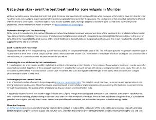 Get a clear skin - avail the best treatment for acne vulgaris in Mumbai