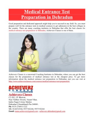 Medical Entrance Test Preparation in Dehradun