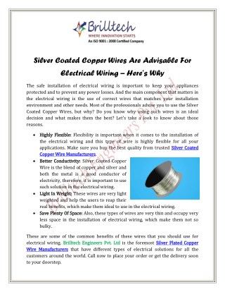 Silver Coated Copper Wires Are Advisable For Electrical Wiring – Here’s Why