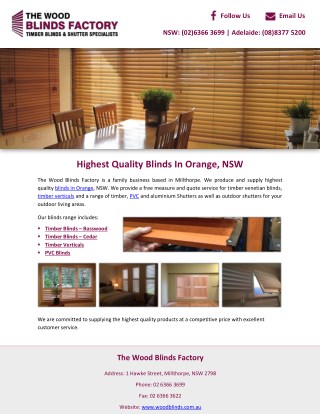 Highest Quality Blinds In Orange, NSW
