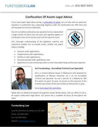 Confiscation Of Assets Legal Advice