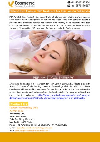 PRP For Hair Loss Treatment In Delhi-India