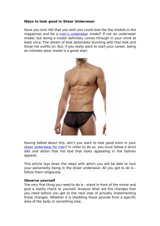 Ways to look good in Sheer Underwear