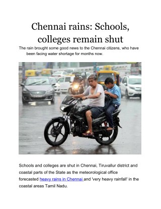 Chennai rains: Schools, colleges remain shut