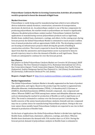 Polyurethane Catalyst Market 2017: Company Profiles, Market Segments, Landscape and Demand by Forecast 2023Polyurethane